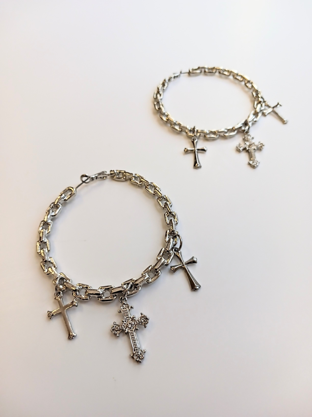 Chain Hoop Earrings with Cross Charms - Picture 5 of 7